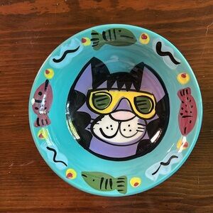 6” hand painted ceramic cat bowl